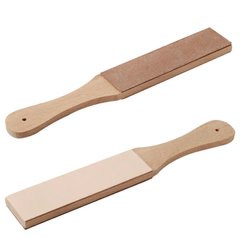 Доска c рукояткой и накладками из кожи для финишной правки ножей (двусторонняя)