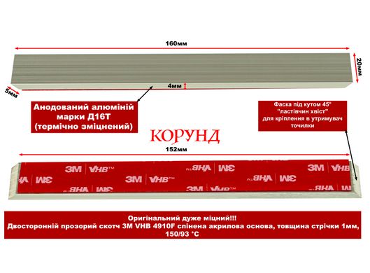 Набор алюминиевых бланков "Korund ALU-3" для точильных камней (160х20х4мм, 3шт)